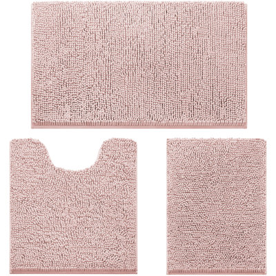  Ensemble de 3 tapis de salle de bain, très grand tapis de bain en chenille ultra doux et antidérapant (rose cendré)