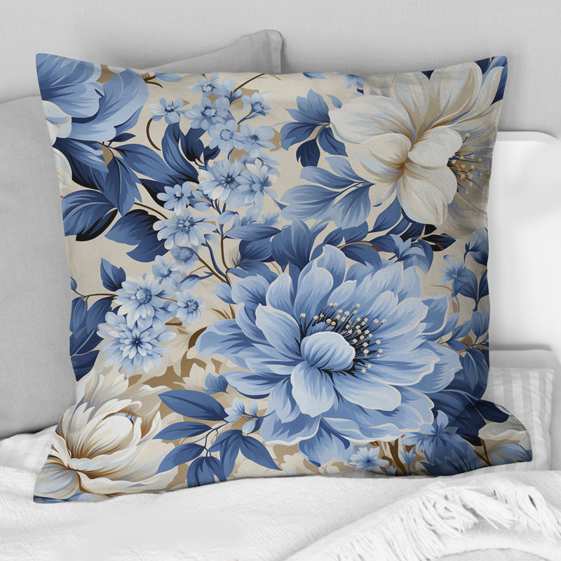 Motif floral Blue Vintage Whispers - imprimé floral, H 16 po x l 16 po