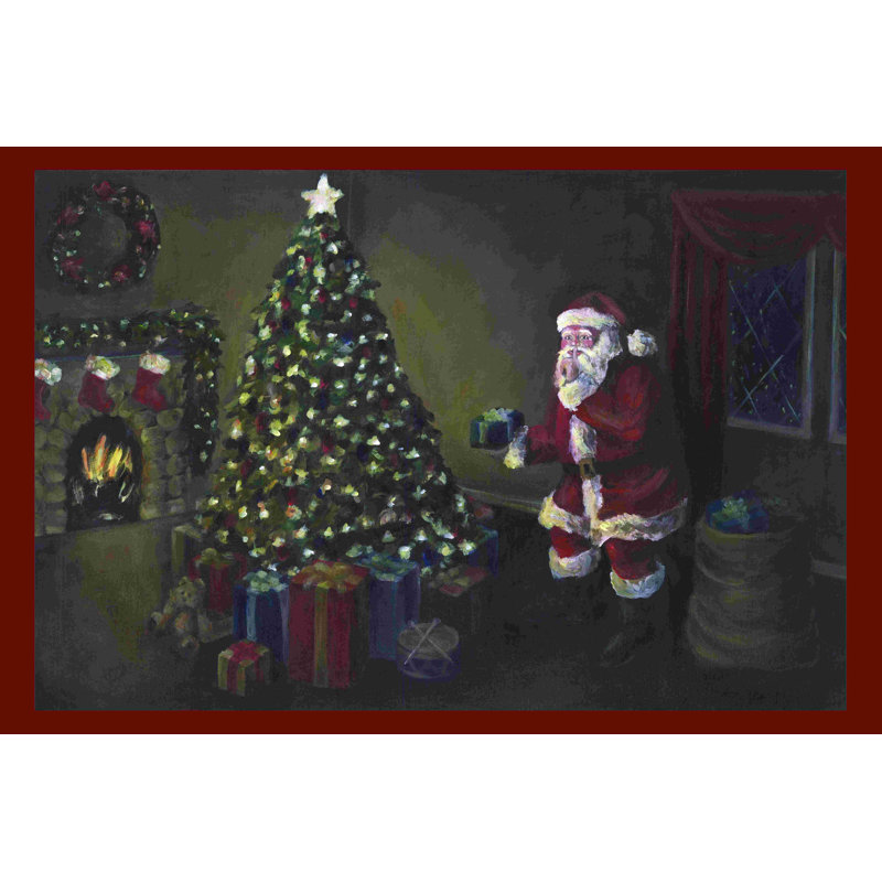 Sneaky Santa - peinture sur toile tendue, H 20 po x l 30 po