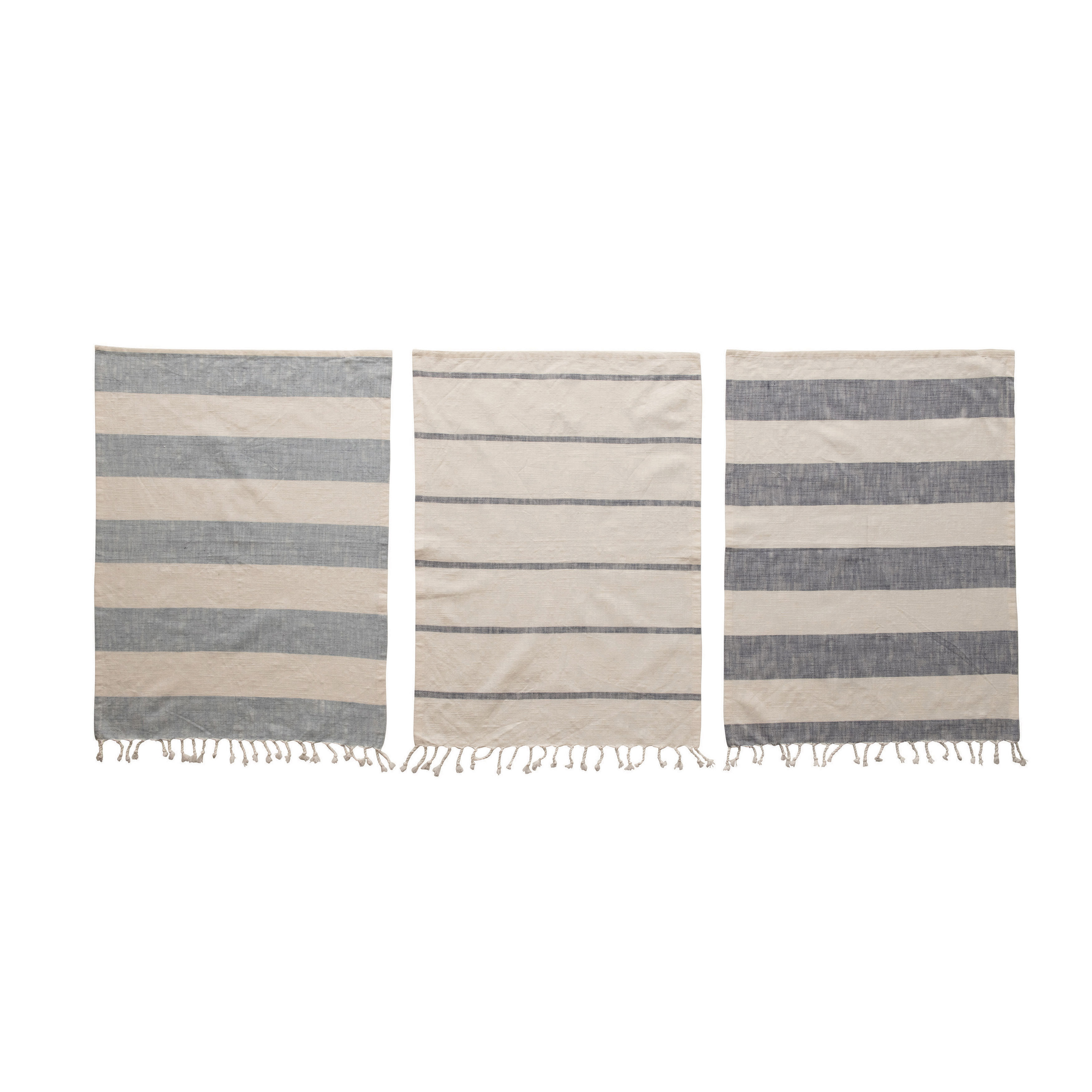 Birch Lane™ Woodhouse Soft Cotton Tea Towels with Stripes and Tassels | Birch Lane