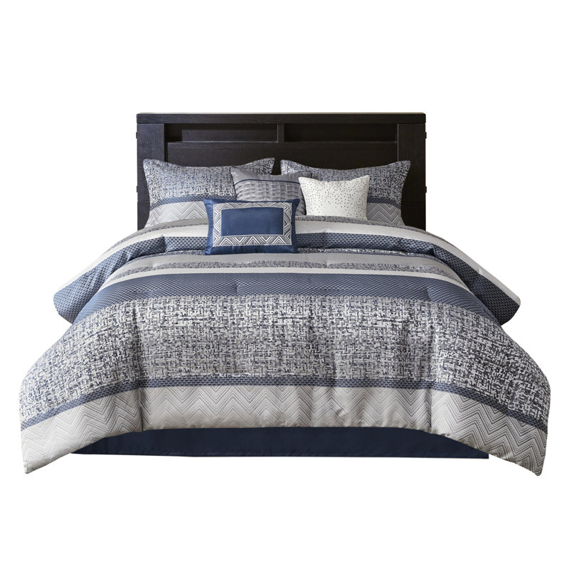 Chambre de luxe bleu marine - 7 pièces avec microfibre douce et coussins décoratifs, Marine