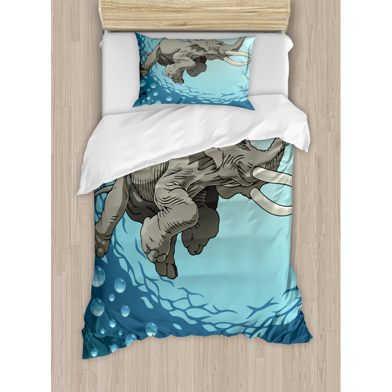 Eclectic Polyester Duvet Cover, Twin Duvet Cover + 1 Pillow Sham, Flying Elephant