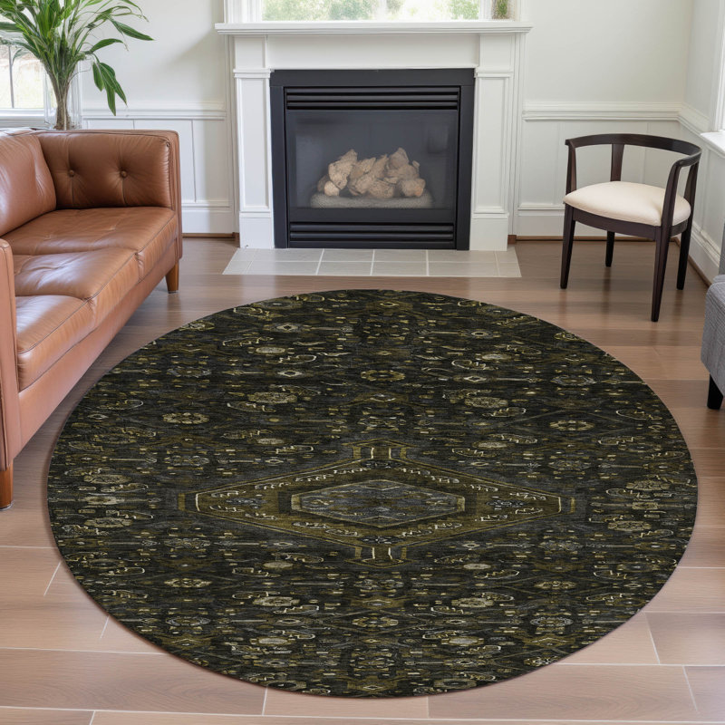 Premium Machine Washable Barry AMF1225 Medallion Rug, Round 8'