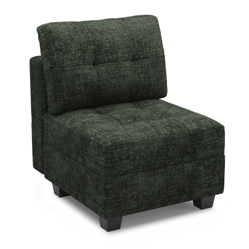 Soneson Armless Storage Slipper Chair , Green Chenille