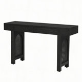 Narrow Console Table with Rattan Accent, Wood Finish Entryway Table with Storage Drawers, Stylish Rustic Sofa Table for Living Room and Hallway 