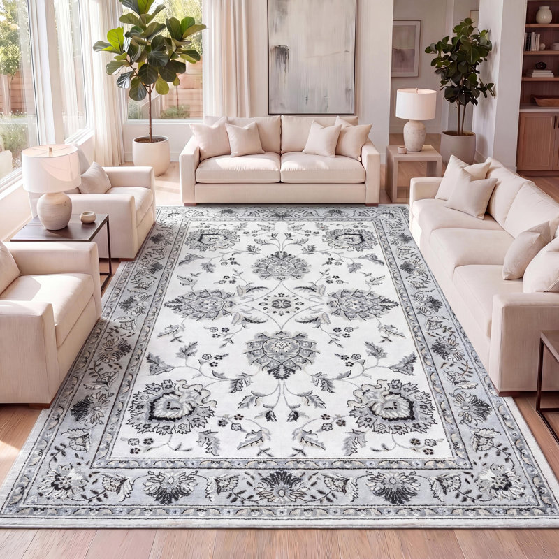 Tapis crème / gris clair Yeghivart French Cottage, Rectangle de 3 pi x 5 pi
