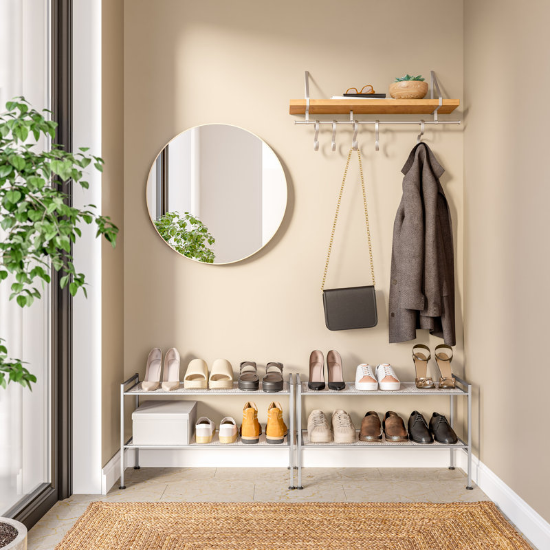 Silver 2-Tier Stackable Metal Mesh Shoe Rack