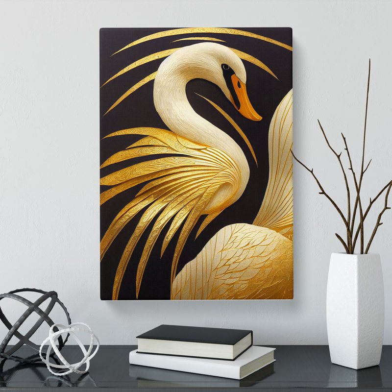 Swan Gold Leaf - Wrapped Canvas, 50cm H x 35cm W x 3cm D