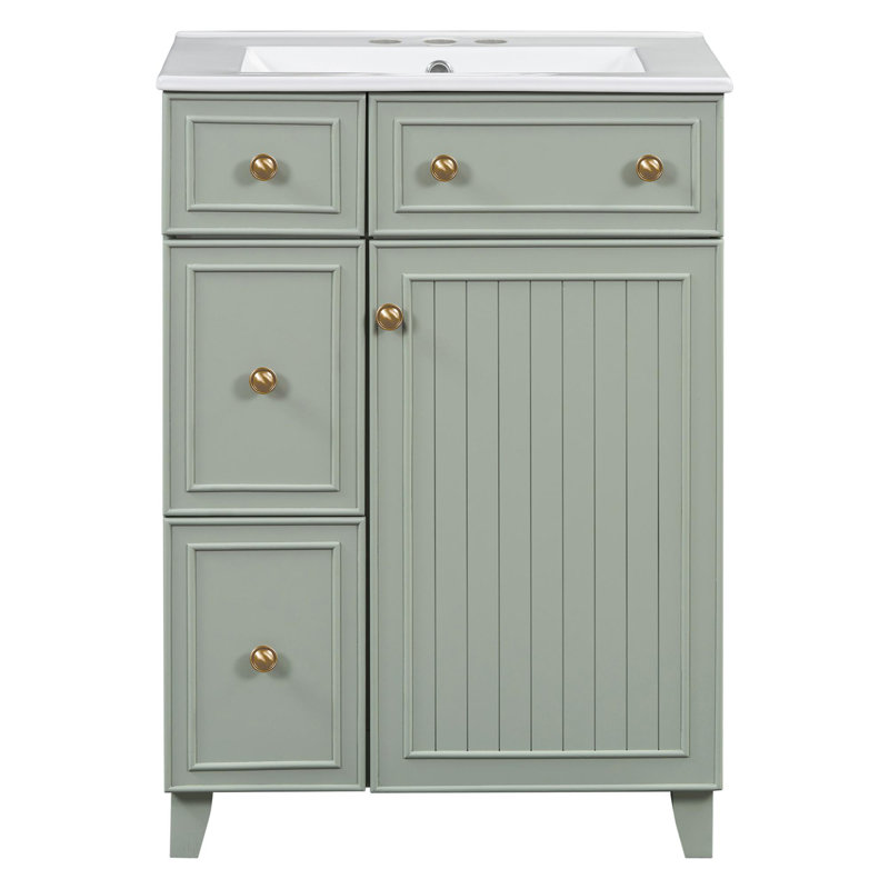 Meuble-lavabo de 24 po avec rangement, Vert/doré