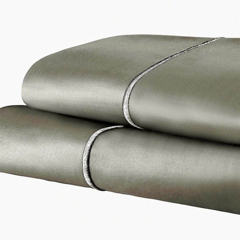 Luxury Sateen Pillowcase Set - 1500 Thread Count, Soft Cotton Bedding Essentials for Guest/Master Bedroom. Pack of 2 Standard Size Grey Pillow Covers.