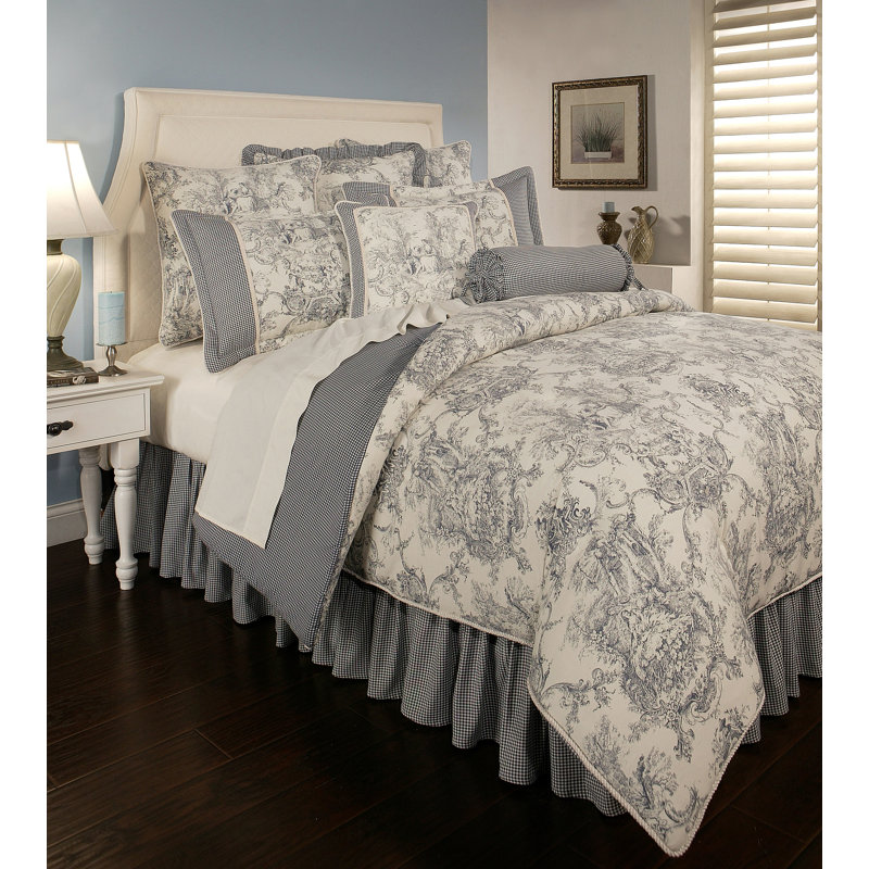 French Country Cotton Toile Comforter, Queen Comforter + 5 Additional Pieces