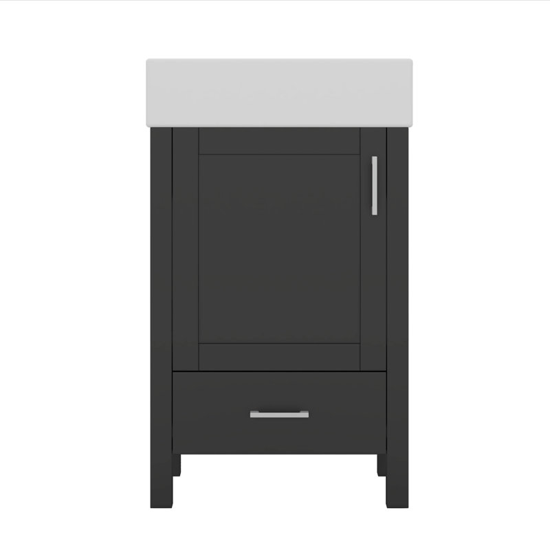 Meuble-lavabo moderne 20,28 po avec lavabo et tiroir en céramique, Noir