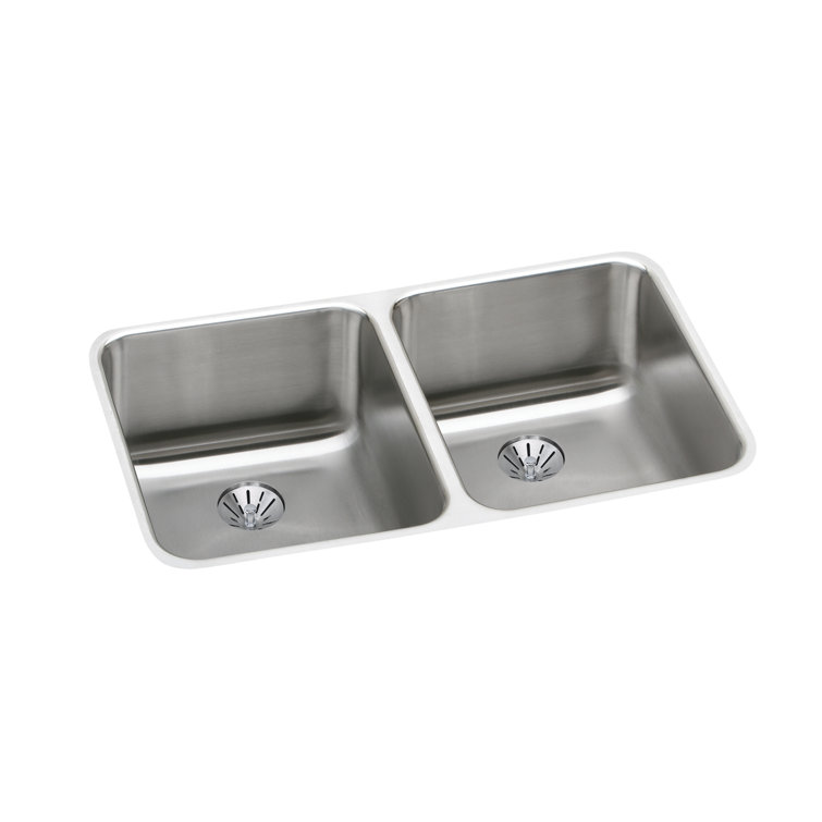 Lustertone 30.75" L x 18.5" W Double Basin Undermount Kitchen Sink with Perfect Drain