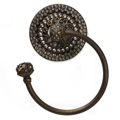 Juliane Grace II swing towel reeded ring left with 225 Swarovski Clear Crystals in Antique Brass