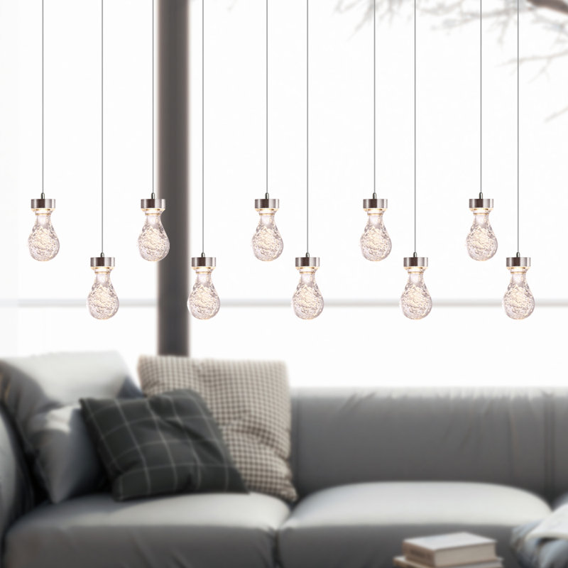 Luminaire suspendu grappe 10 lumières Atoka, Nickel