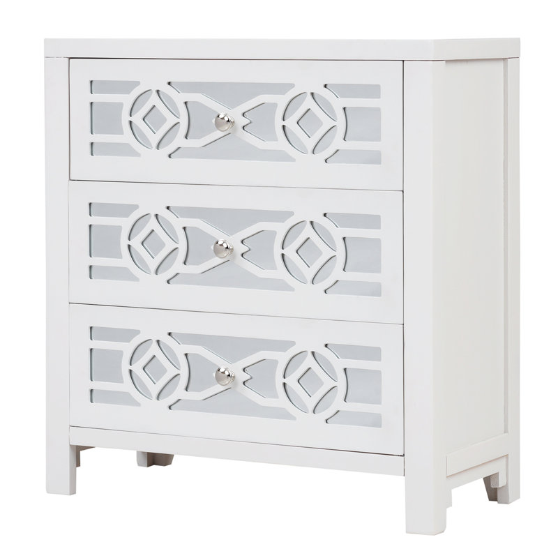 Armoire d'appoint en bois massif Ajiah, Blanc antique