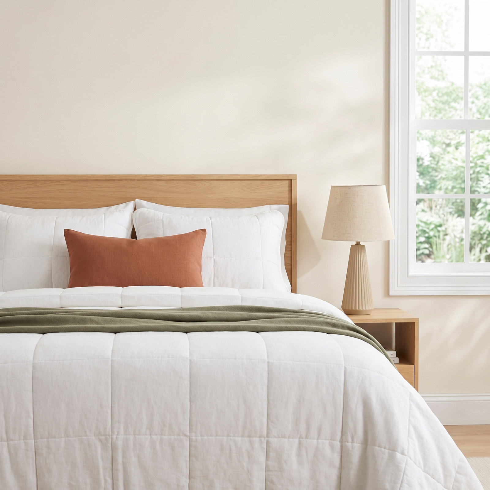 Linen Blend Quilt Set, Queen Quilt + 2 Shams, Off White