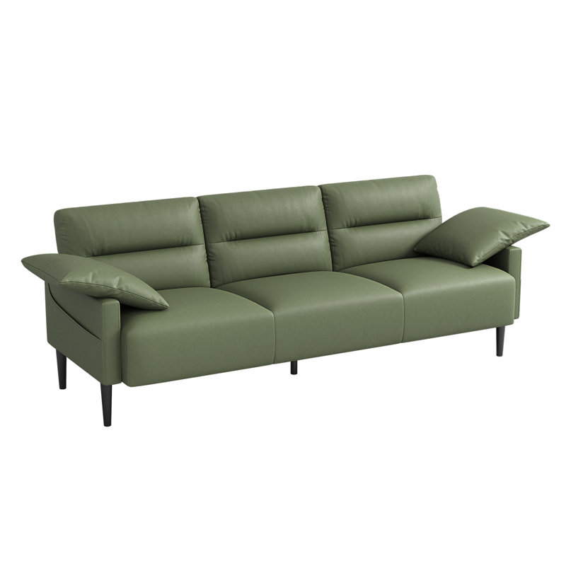 Imelda 83" Faux Leather Square Arm Sofa, Vert