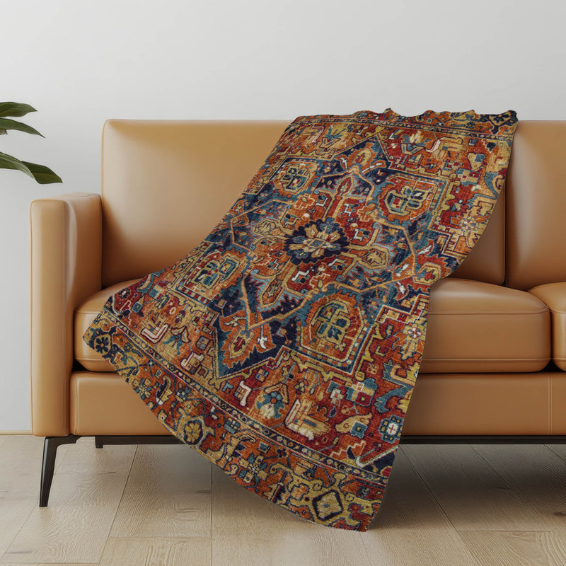 Addison Machine Washable Sherpa Oriental Throw Blanket, Paprika