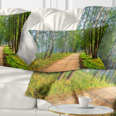 Road in Morning Forest Landscape Photo Lumbar Rectangular Pillow Cover & Insert