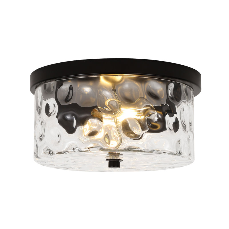 Plafonnier encastré 2 lumières avec verre martelé Alixandra, Noir mat, L 10 po x l 10 po x H 5 po