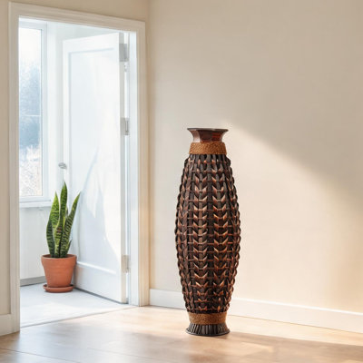 Vase de plancher en bambou naturel tissé à la main pour vestibule, décoration bohème