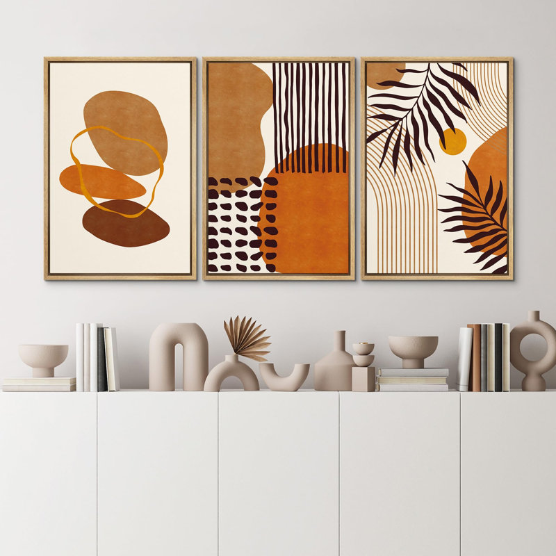 «Brown Abstract Mid Century», 3 pièces, H 36 po x l 24 po, Naturel