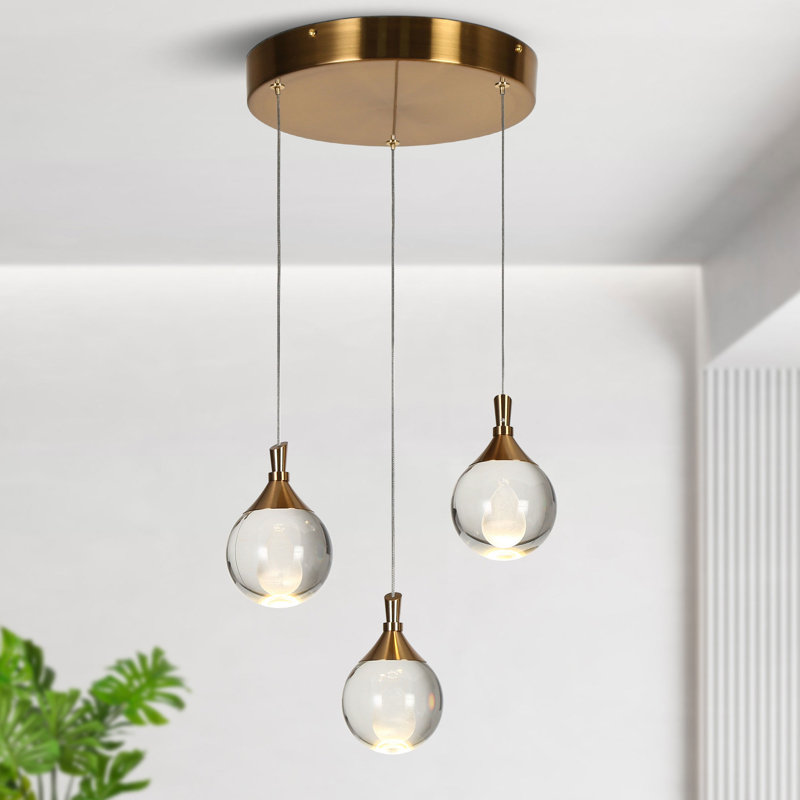 Luminaire suspendu moderne en cuivre et or à 3 lumières Chantae