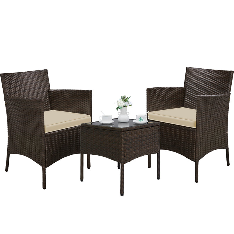 Argonne 2 Seater Rattan Conversation Set, Brown/Khaki