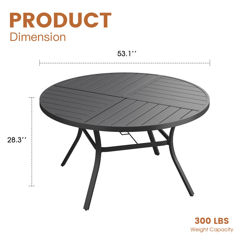 53" Patio Metal Round Dining Table, Black