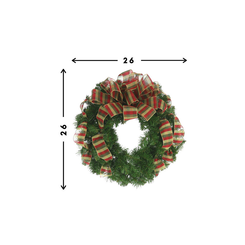 Holiday Plaid Ribbon Wreath, 26" H x 26" W x 8" D, Green/Red/Gold