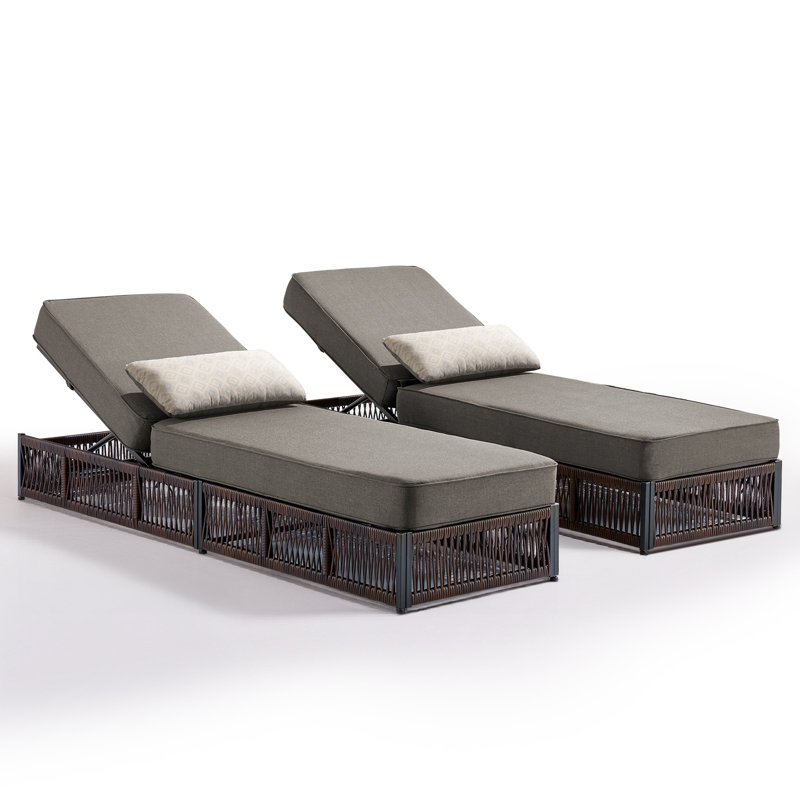 Chaise longue d'extérieur réglable en osier avec coussin Clybourn (ensemble de 2), Gris