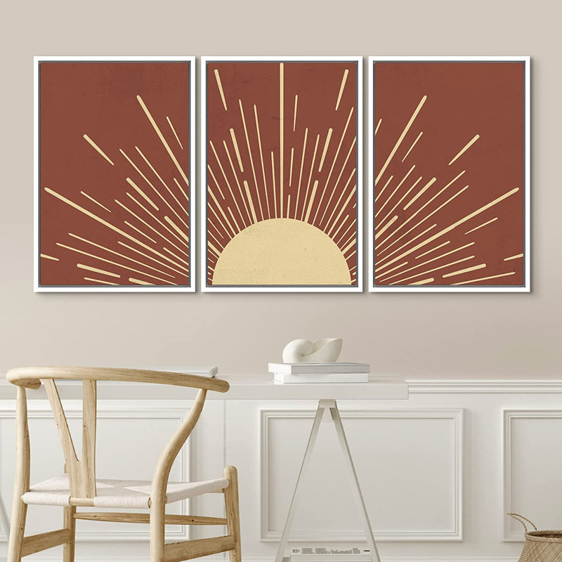 «Shining Yellow Sun with Sunlight Rays», astronomie et espace, Blanc, H 24 po x l 48 po x P 1,5 po