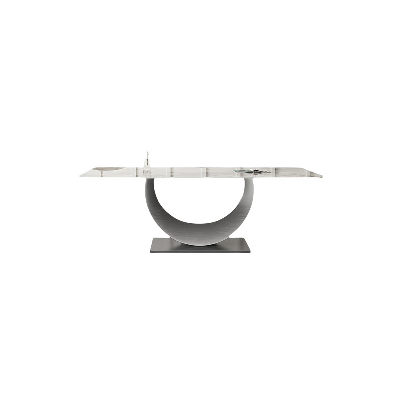Simple Rectangular White Rock Slab Dining Table, 29.5"H x 55.1"L x 31.5"W