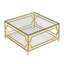 Table basse carrée en verre 33,5 "avec structure géométrique en métal doré et tablette inférieure, luxueuse table centrale pour le salon-327292074