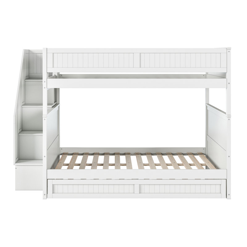 Keaire Staircase Bunk Bed with Storage Drawer and Twin Trundle, Full Over Full, White
