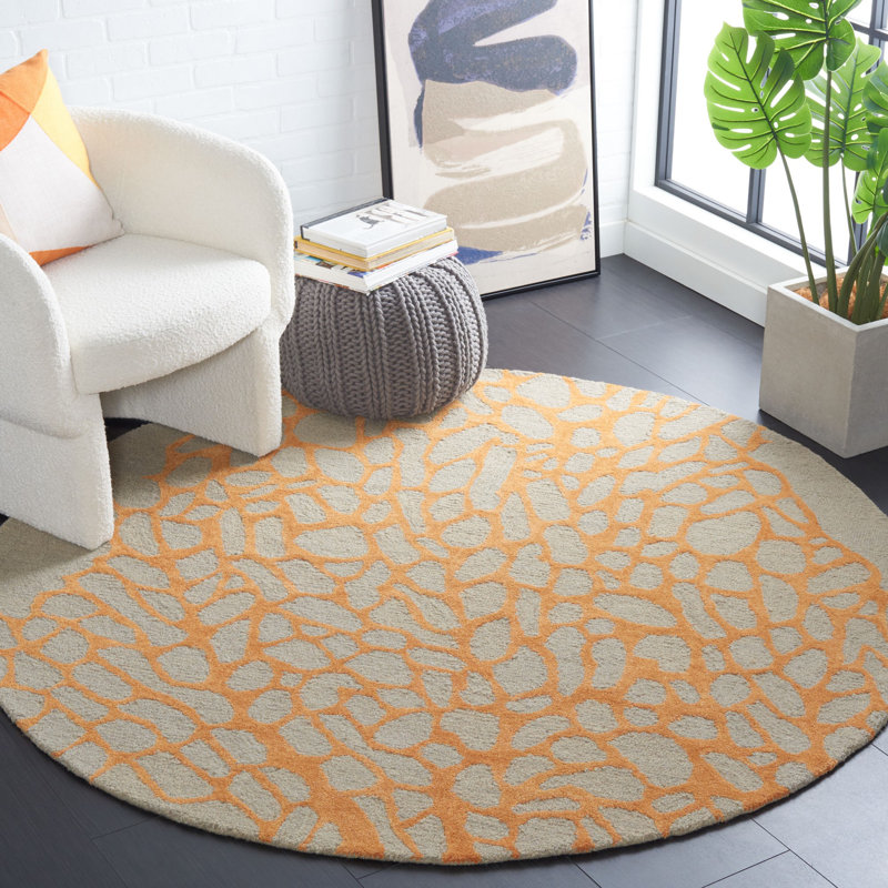 Rigsby Hand Hooked Wool, Viscose Abstract Rug, Round 6'