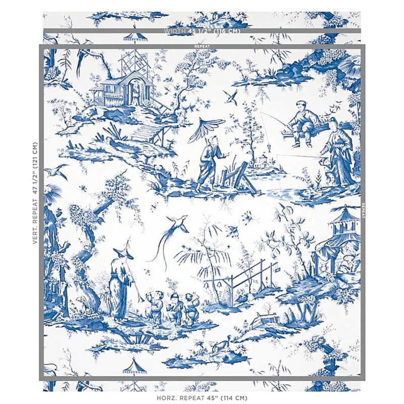 Shengyou Toile Wallpaper, Blue