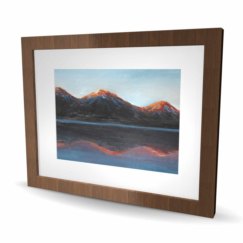 «Mountains and Calm Lake», reproduction encadrée bleue contemporaine