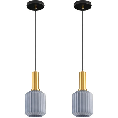 Mid-century Smoke Gray Glass Pendant Lights, 2-pack