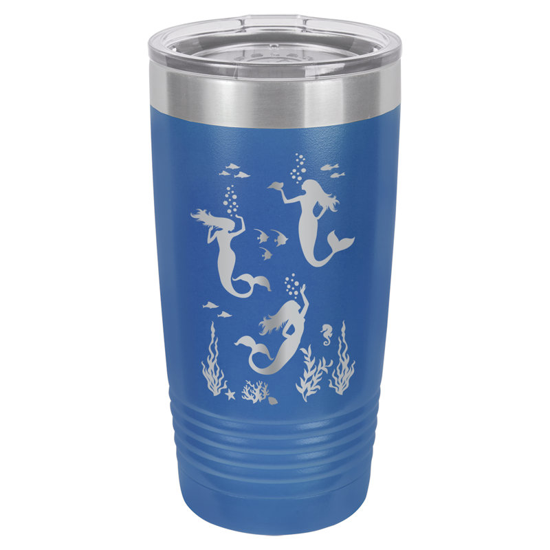 Verre et couvercle isolant bleu sirène sous la mer