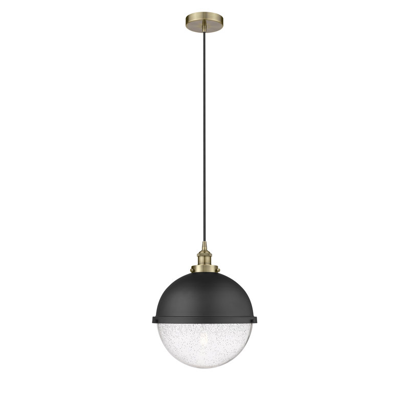 Luminaire suspendu simple à 1 lumière Laklyn, Laiton antique, H 16,5 po x l 13 po x P 13 po, Bullé