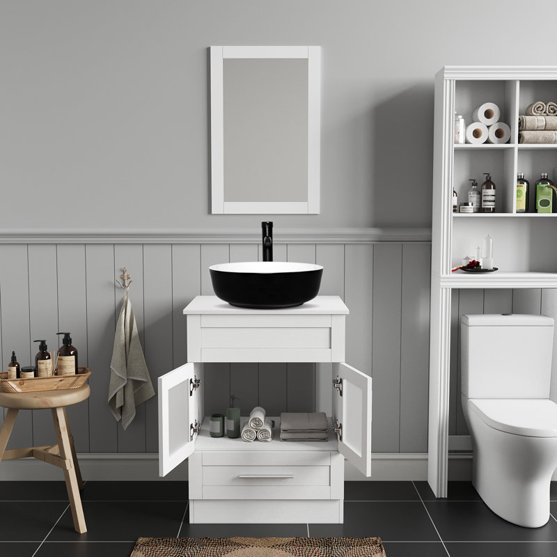 Arza 24'' Single Bathroom Vanity with Solid Surface Top, Black/White