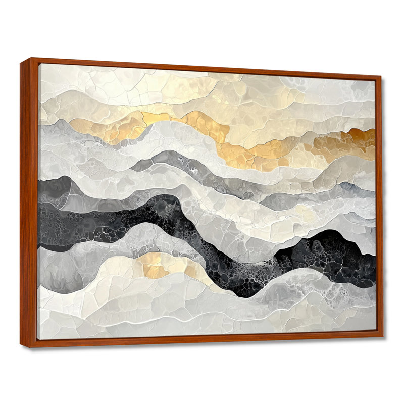 Abstrait gris doré illimité, rêverie IV - Collages abstraits, art mural, H 30 po x l 40 po, Cadre flottant, Brun