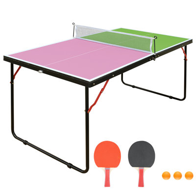 Table de ping-pong pliable de 137 cm (4,5 pieds), avec filet et 2 raquettes. Facile à ranger - 137 x 76 x 67 cm (54 x 30 x 26,4 pouces) - MDF - 1 pièce - Violet - Pliable et portable