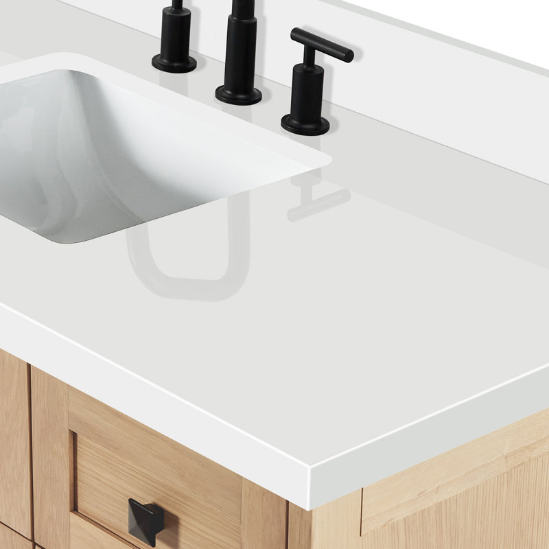 ARIEL Monroe 61 Single Sink Bathroom Vanity with Pure Quartz Top, Matte Black, 61", Oak