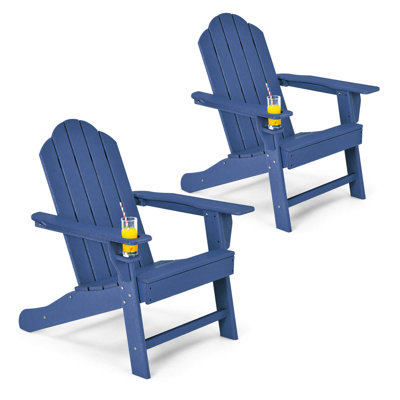 2 Pcs Patio Adirondack Chair Weather Resistant Garden Deck With Cup Holder by Rosecliff Heights