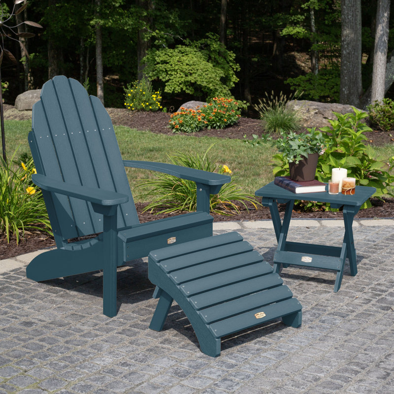 Essential Adirondack Chair with Essential Ottoman and Essential Folding Side Table, Nantucket Blue