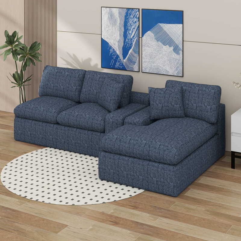 Canapé modulaire Cloud, canapé en chenille double couche avec assise profonde et poches latérales, Bleu