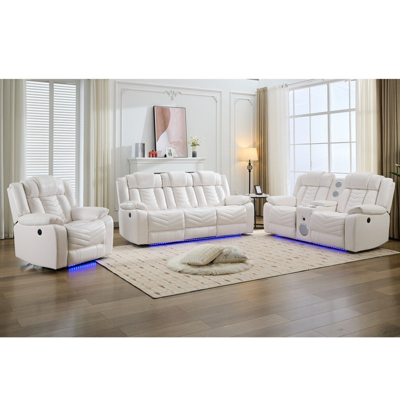 Ensemble de salon en similicuir 3 pièces, Blanc